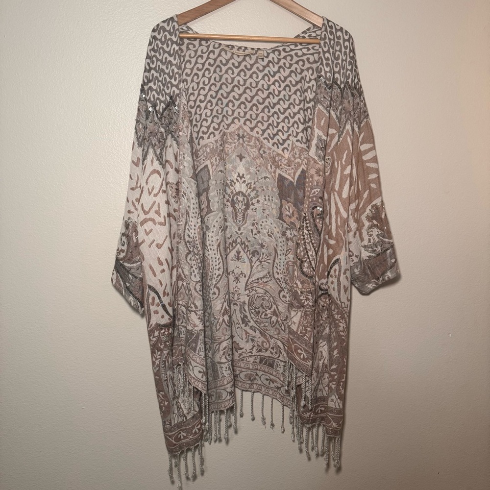 Soft Surroundings Chaucer Topper Boho Beaded Fringe Cardigan L/XL